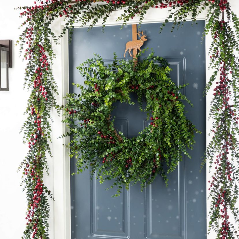 9ft Christmas Greenery PE Dripping  Eucalyptus Garland with Red Berries