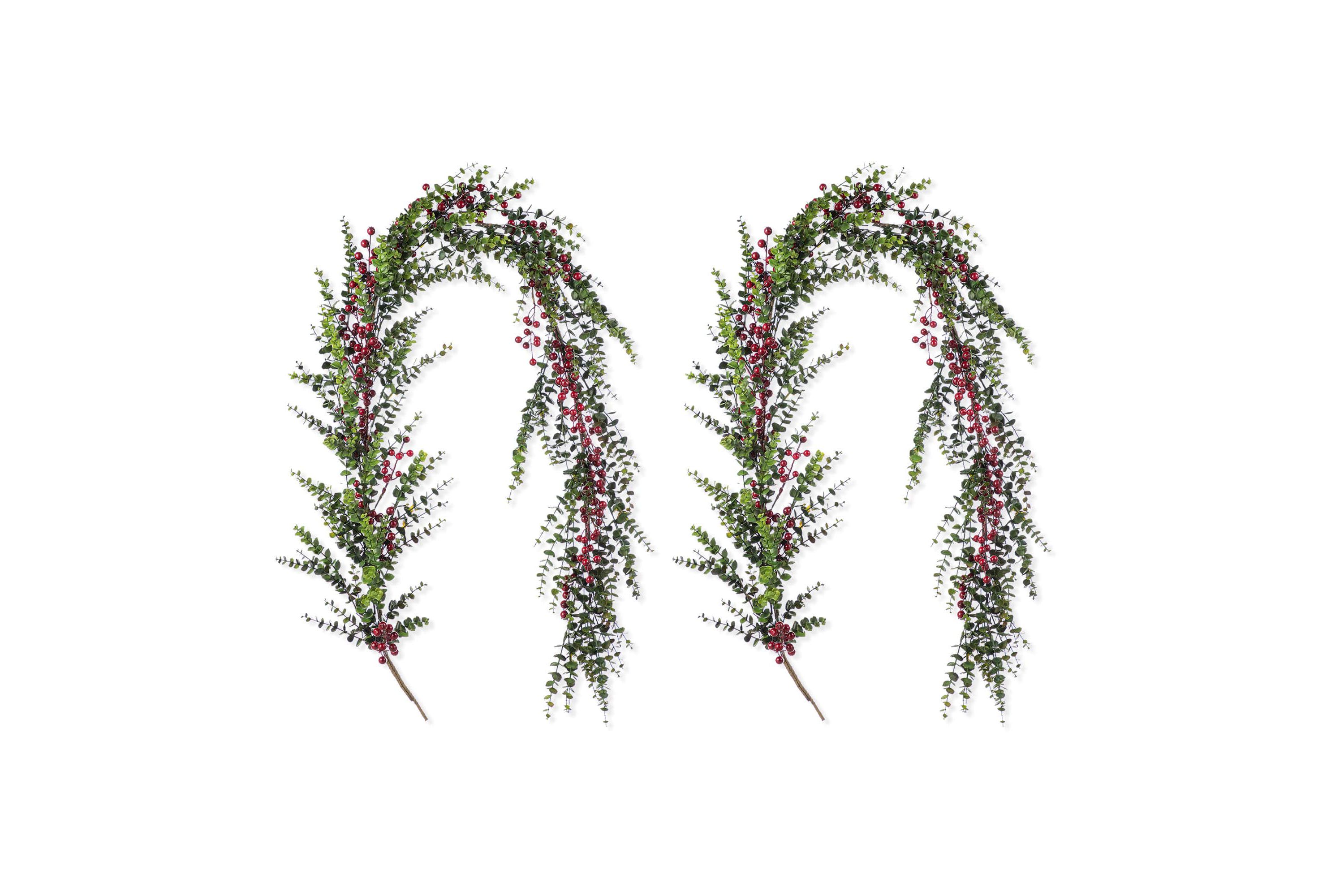 Set of 2 6ft Christmas Greenery PE Dripping Eucalyptus Garland  with Red Berries