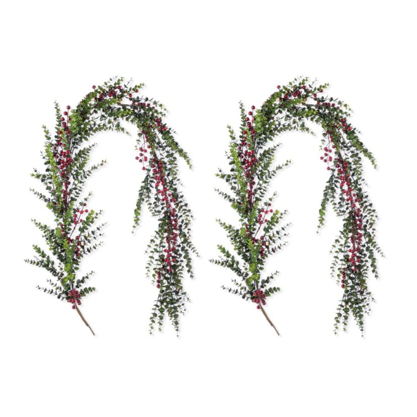 Set of 2 6ft Christmas Greenery PE Dripping Eucalyptus Garland  with Red Berries