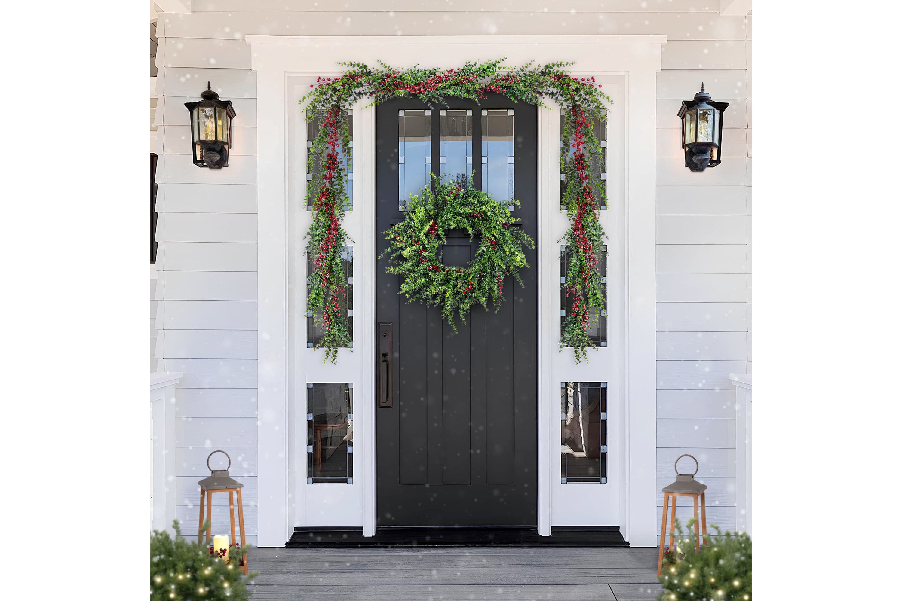 Set of 2 6ft Christmas Greenery PE Dripping Eucalyptus Garland  with Red Berries