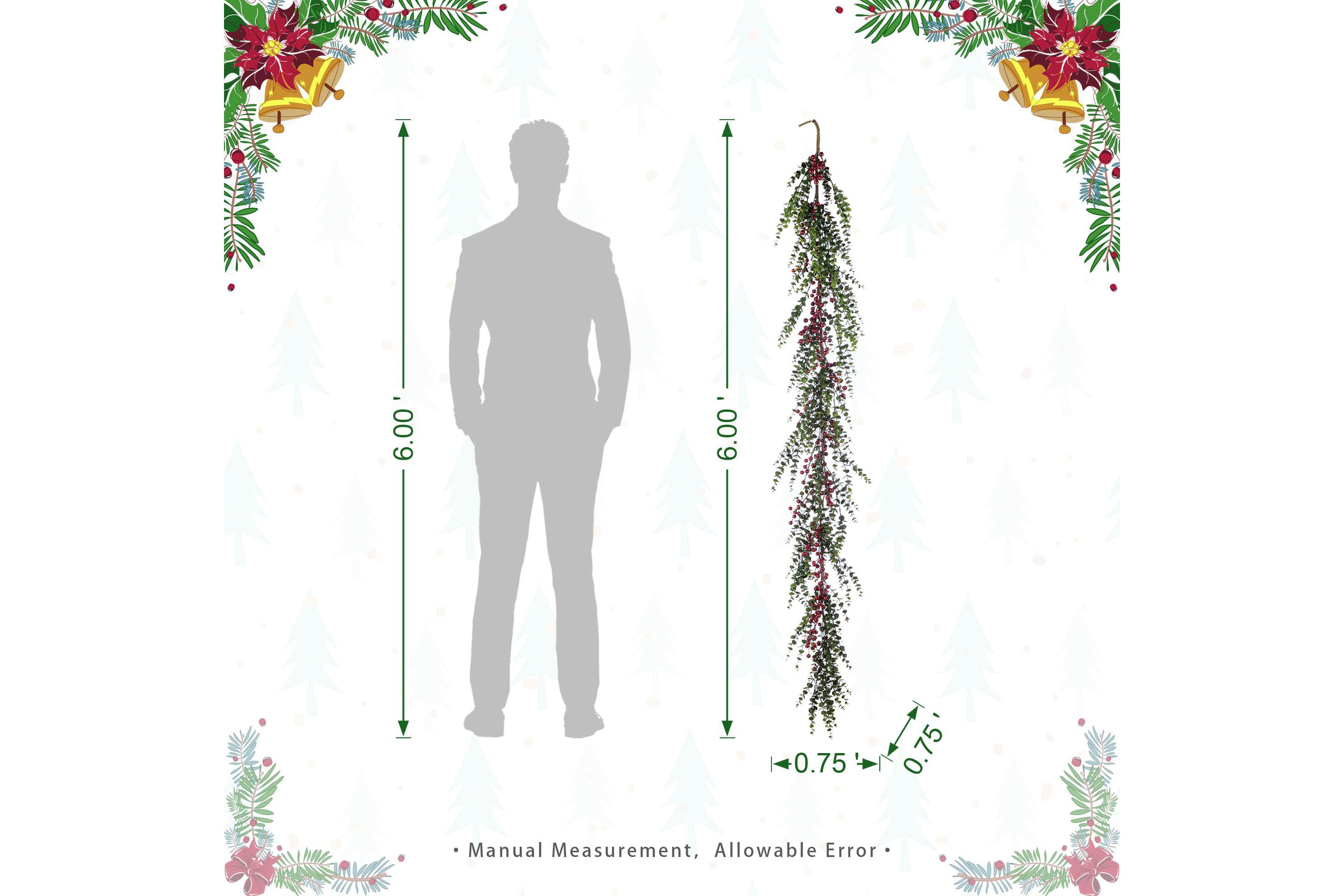 Set of 2 6ft Christmas Greenery PE Dripping Eucalyptus Garland  with Red Berries