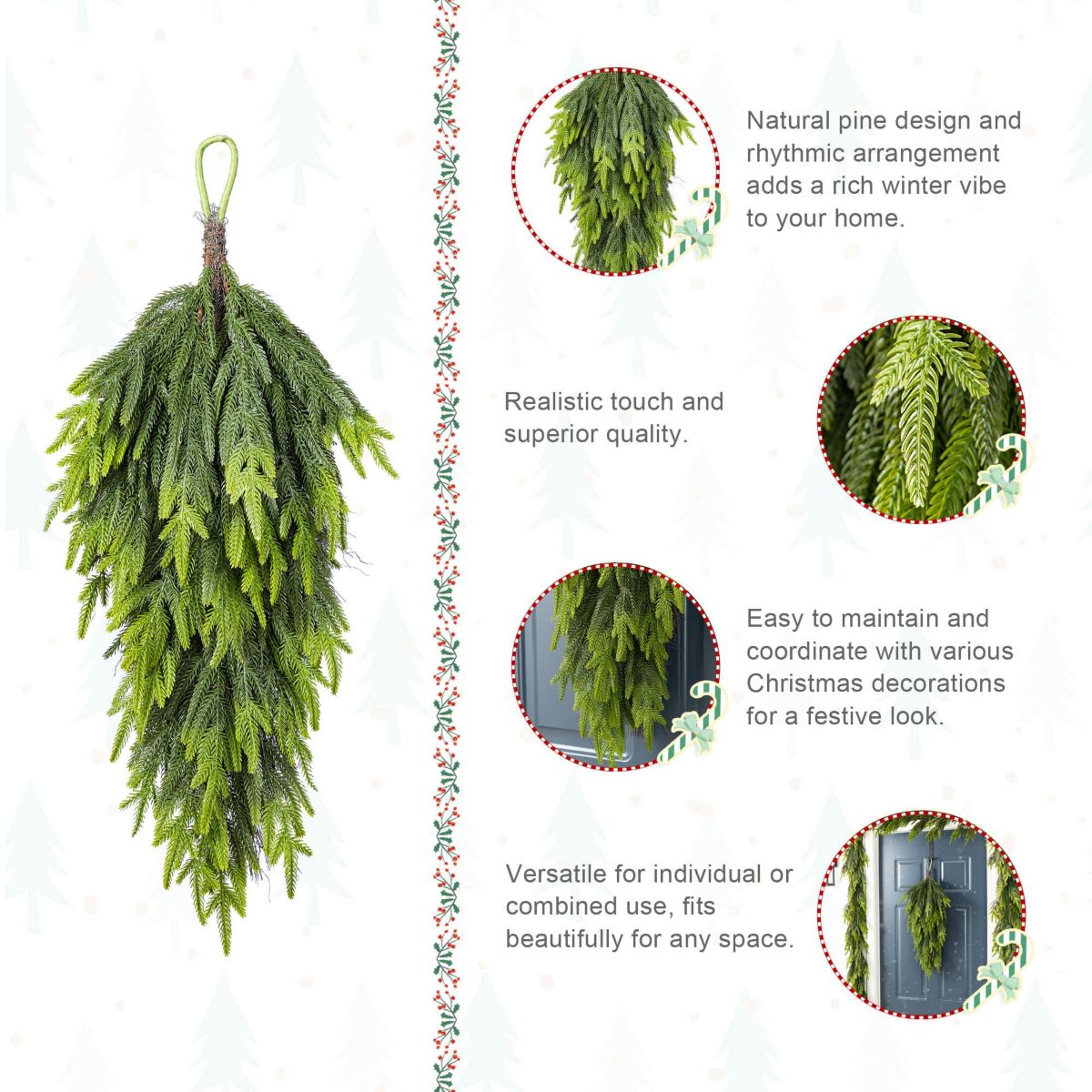 31.5"H Christmas Greenery PE Dripping Teardrop