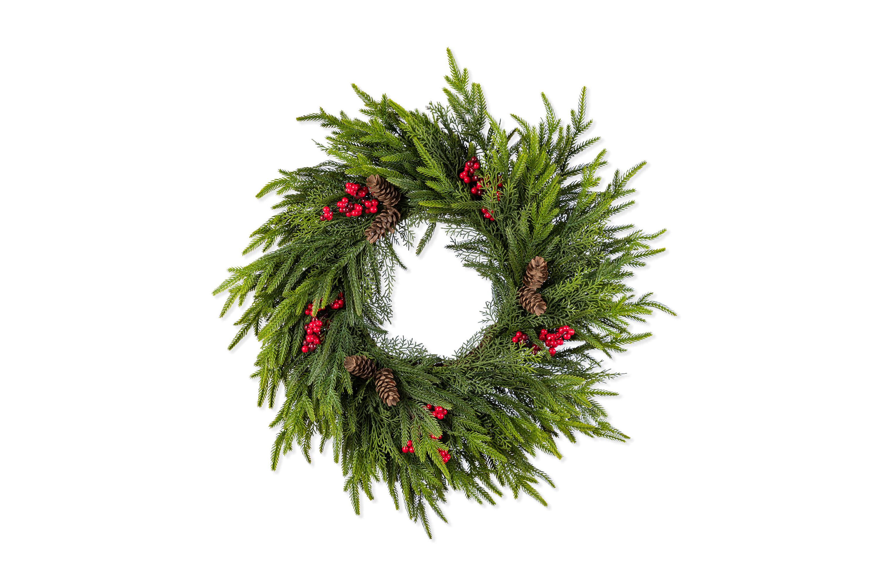 24"D Christmas PE Dripping Wreath with Pinecones and Red Berries
