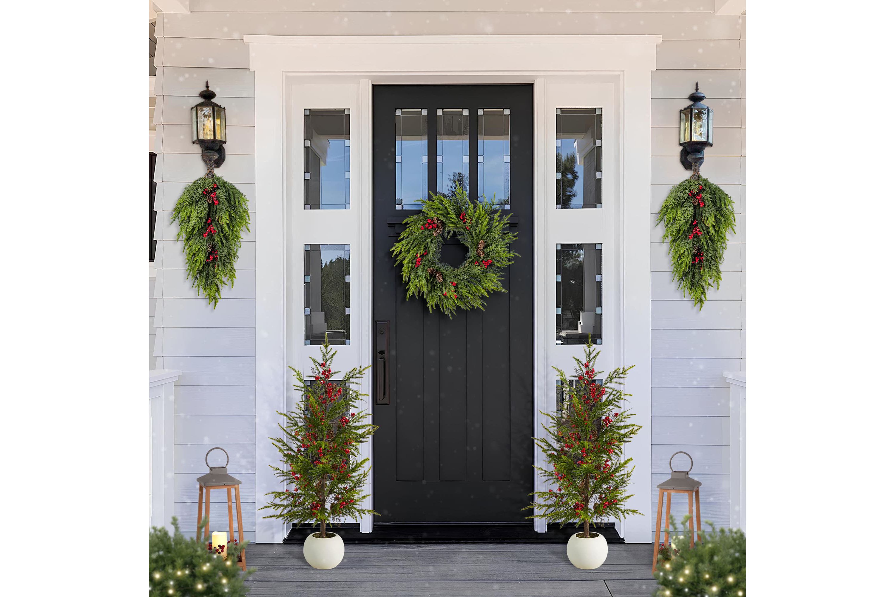24"D Christmas PE Dripping Wreath with Pinecones and Red Berries