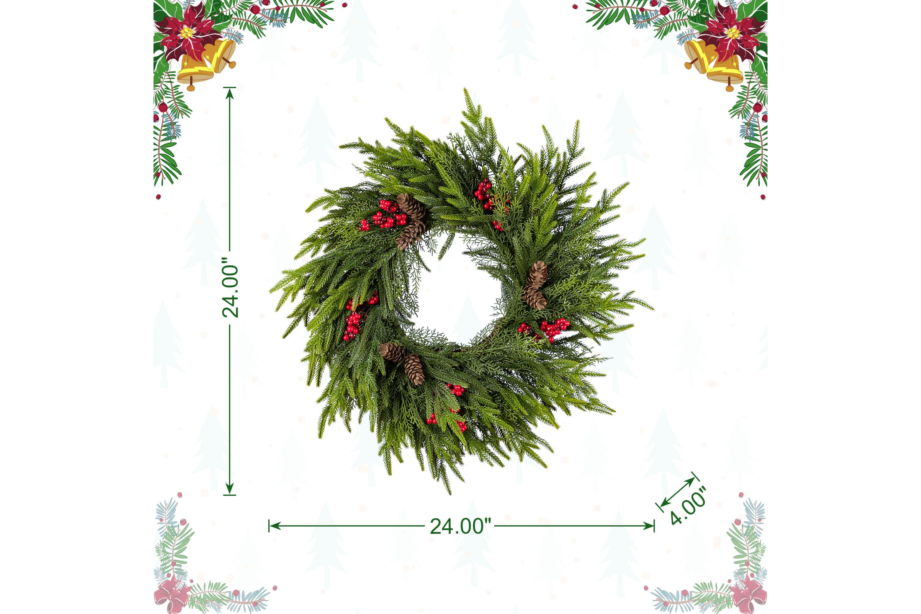 24"D Christmas PE Dripping Wreath with Pinecones and Red Berries