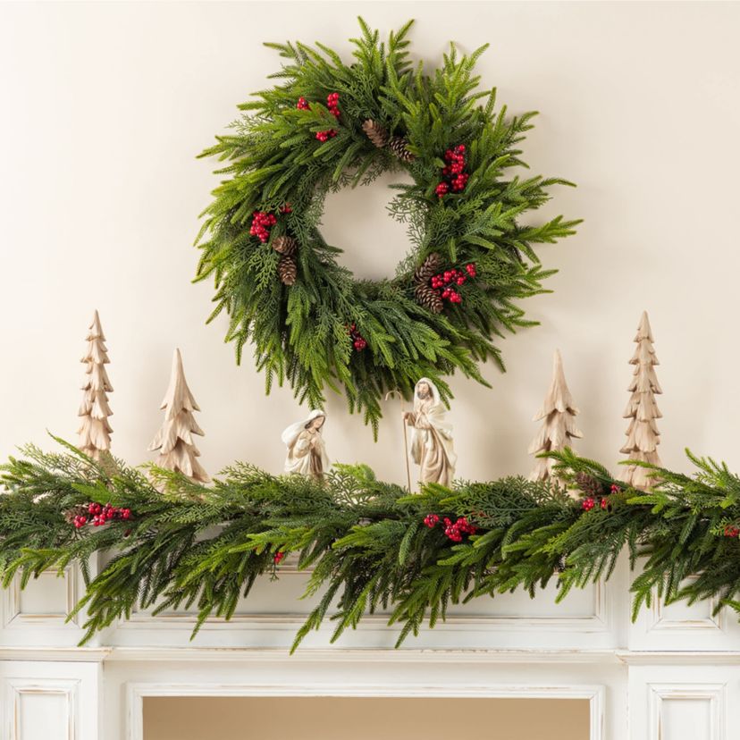 24"D Christmas PE Dripping Wreath with Pinecones and Red Berries