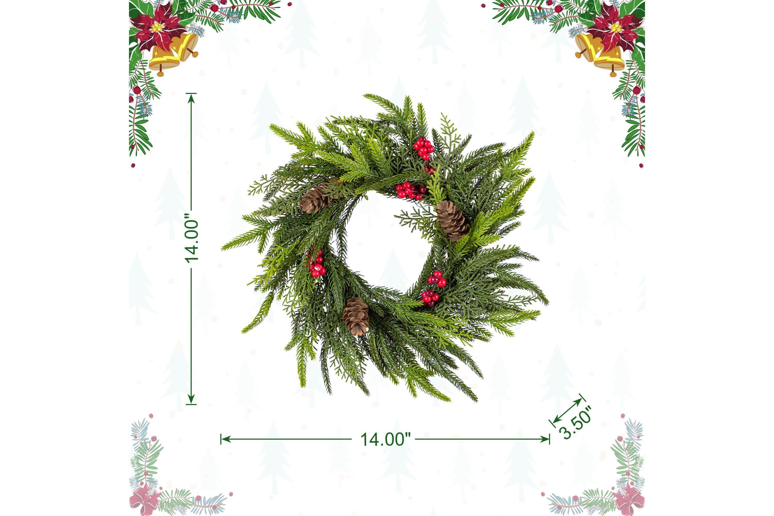 Set of 2 14"D Christmas Mini PE Dripping Wreath with Pinecones and Red Berries