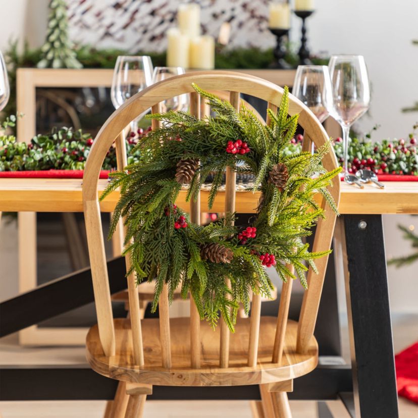 Set of 2 14"D Christmas Mini PE Dripping Wreath with Pinecones and Red Berries