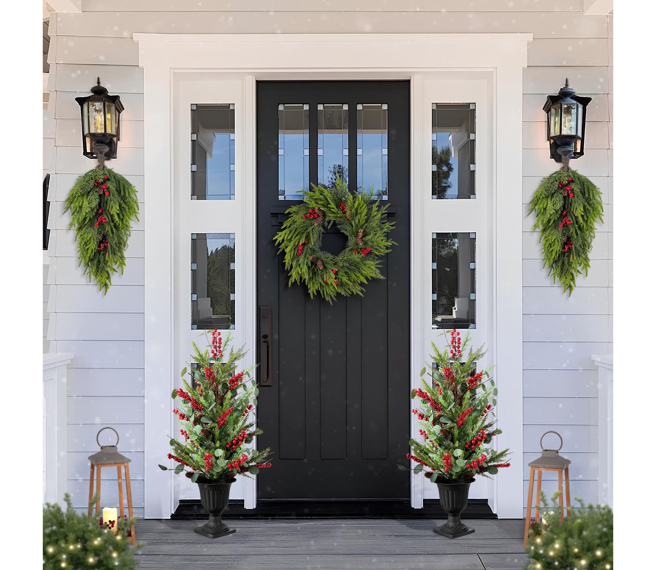 31.5"H Christmas Greenery PE Dripping Teardrop with Pinecones and Red Berries