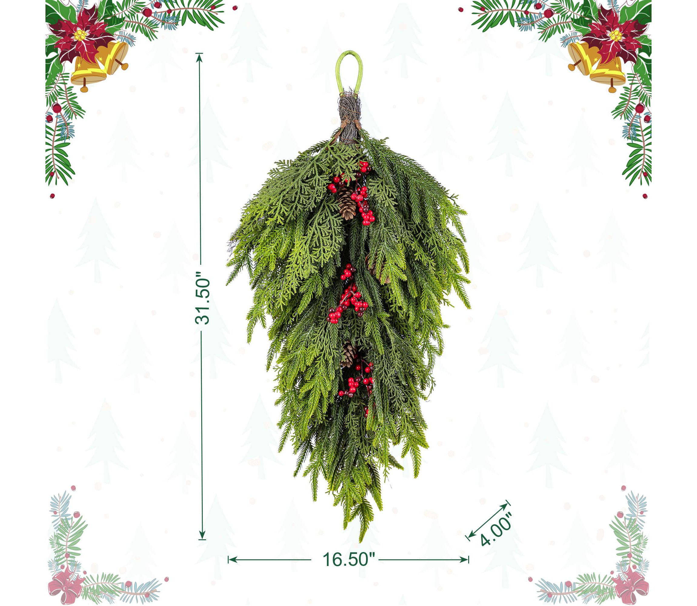 31.5"H Christmas Greenery PE Dripping Teardrop with Pinecones and Red Berries
