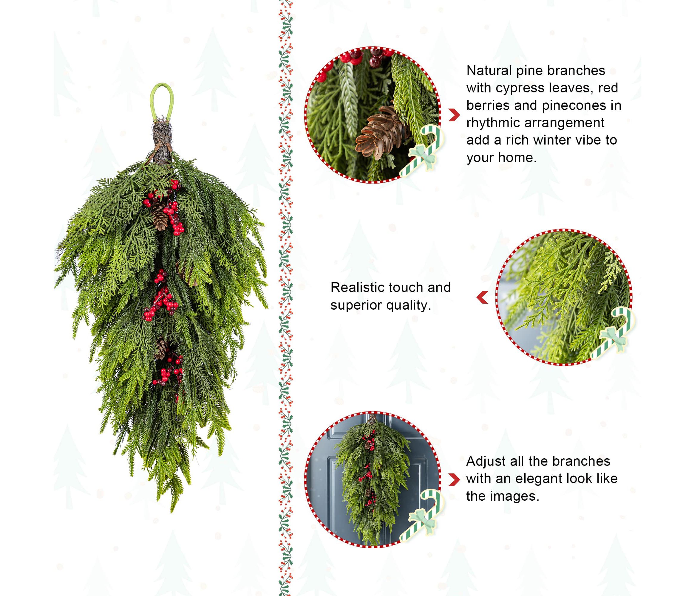 31.5"H Christmas Greenery PE Dripping Teardrop with Pinecones and Red Berries