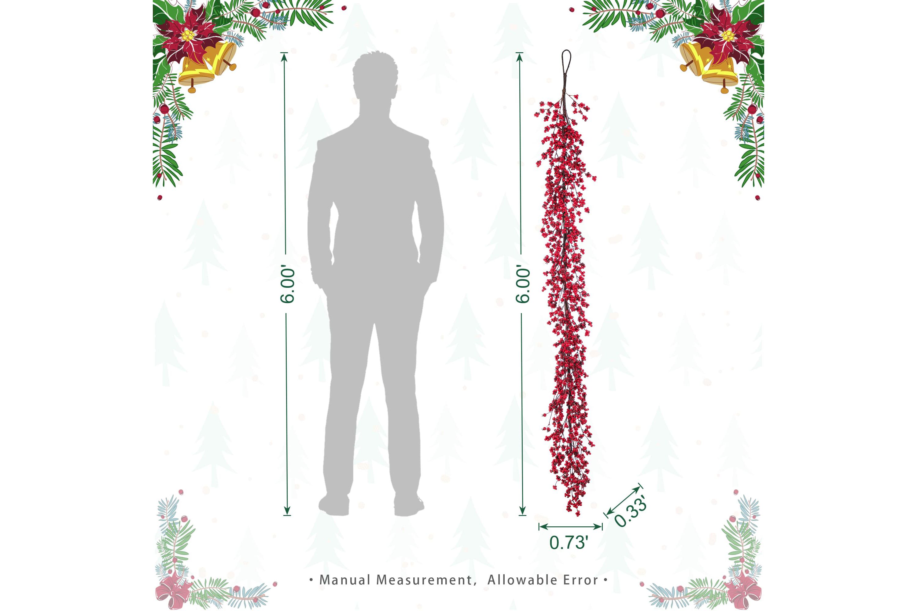 6ft Christmas Red Berries Garland