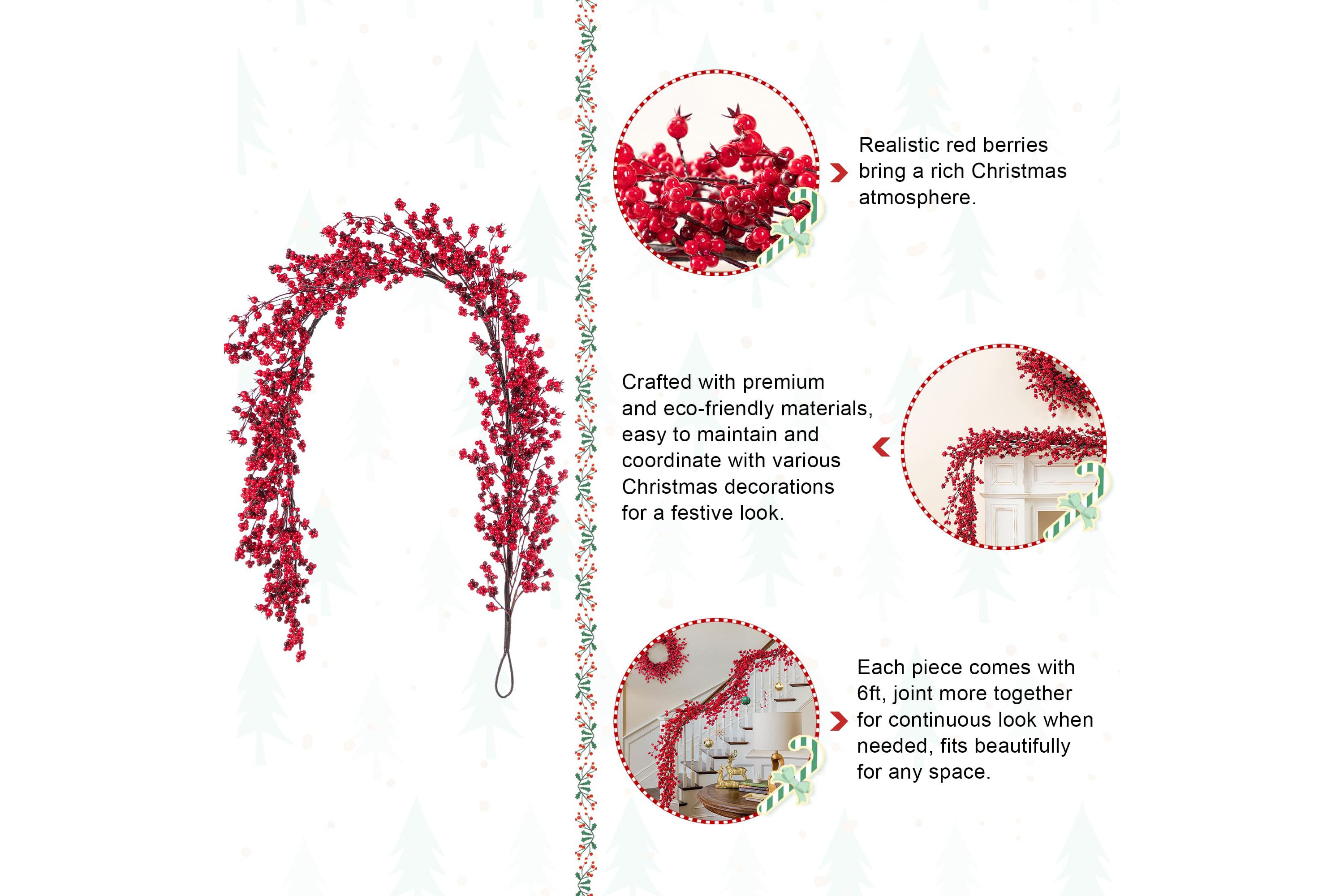 6ft Christmas Red Berries Garland