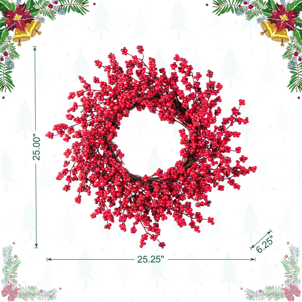 25"D Christmas Red Berries Wreath