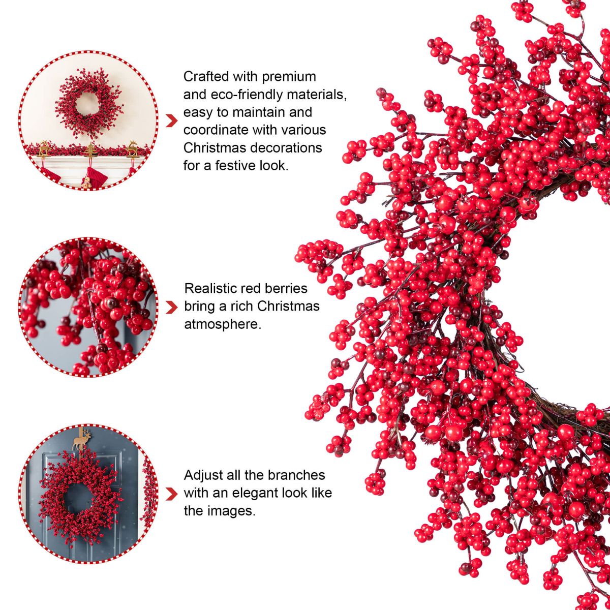 25"D Christmas Red Berries Wreath