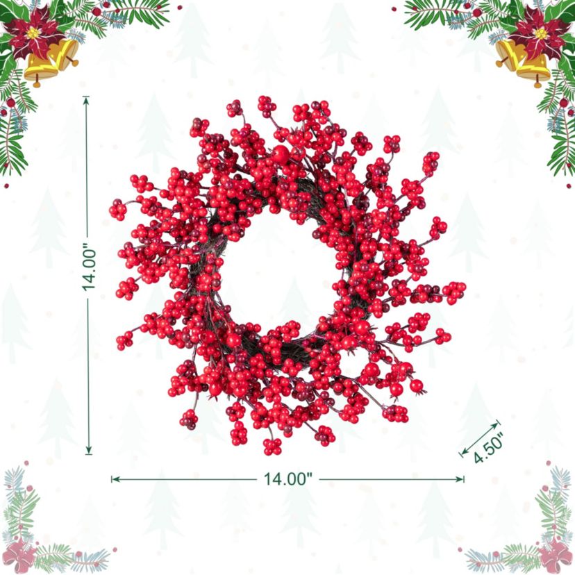 Set of 2 14"D Christmas Mini Red Berries Wreath