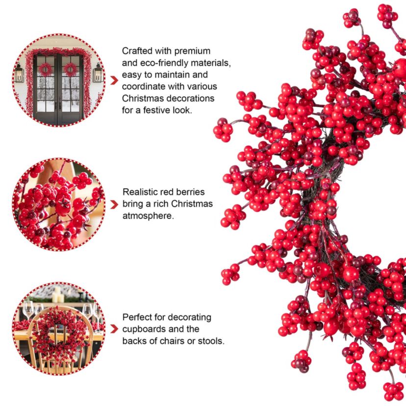 Set of 2 14"D Christmas Mini Red Berries Wreath