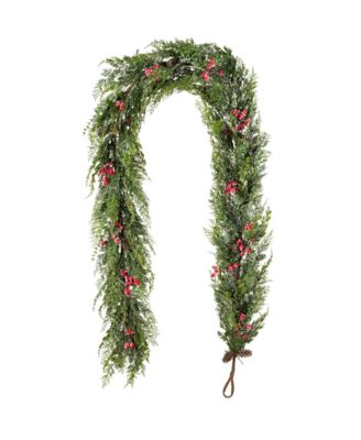 Glitzhome 9ft Christmas Greenery Frosted PE Dripping Garland with Pinecones & Red Berries