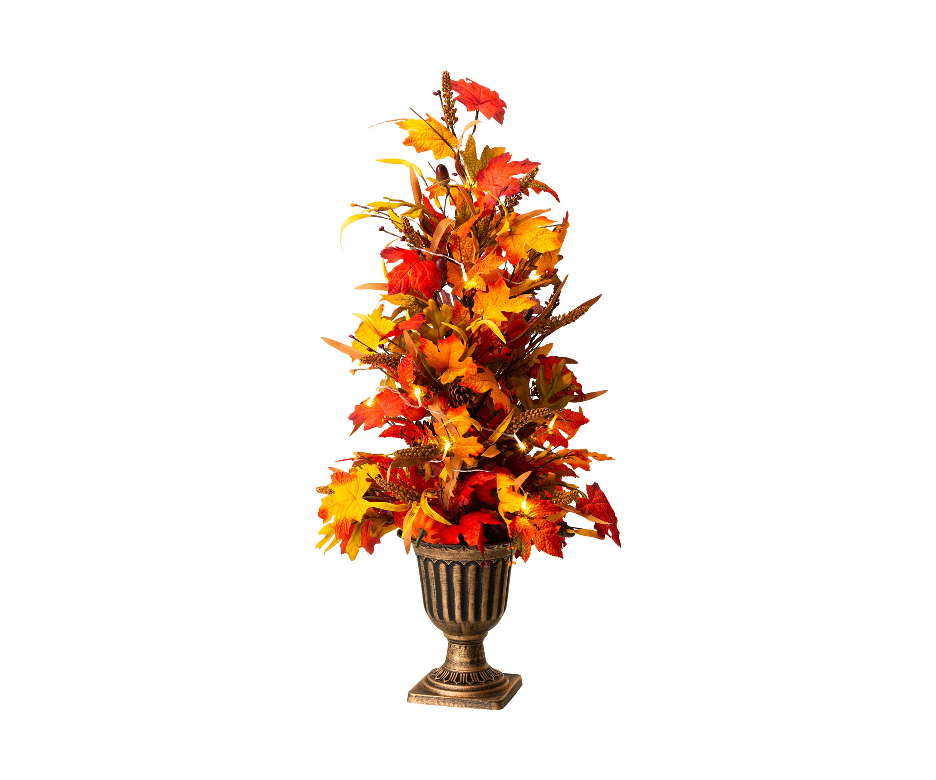 36 Inch Fall Lighted Maple Leaves Urn Potted Porch Tree, 20 Warm White Lights