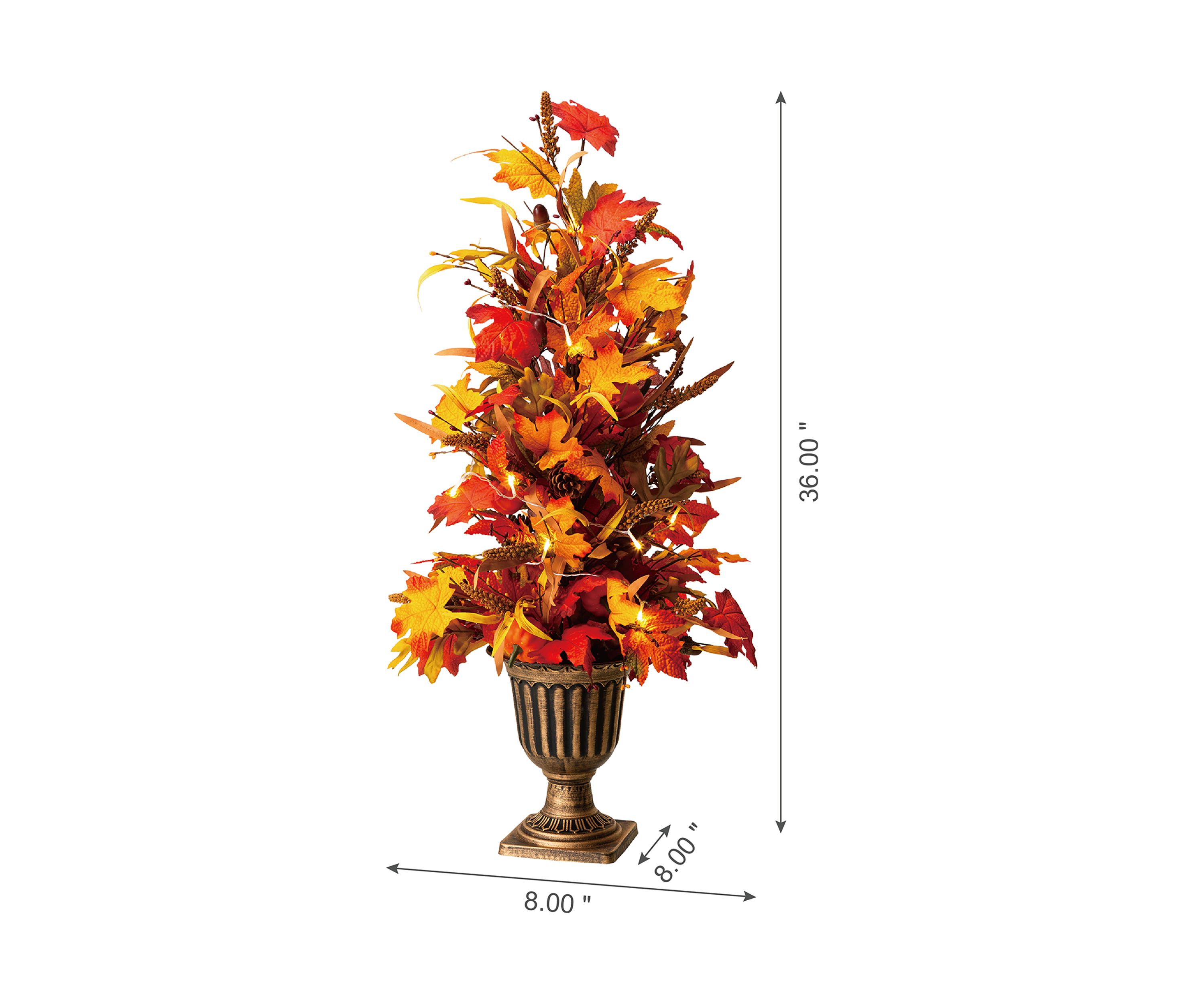 36 Inch Fall Lighted Maple Leaves Urn Potted Porch Tree, 20 Warm White Lights