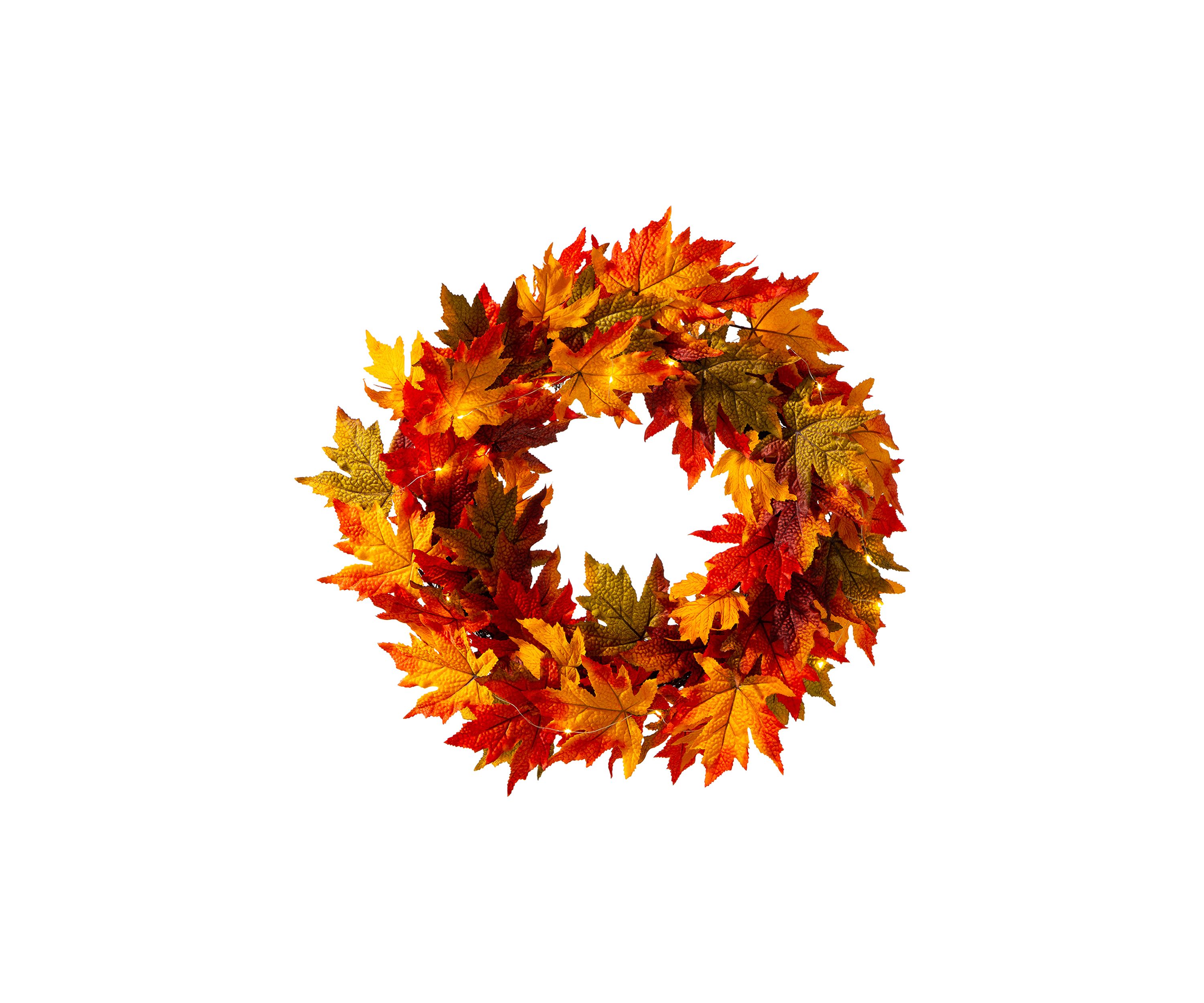 24 Inch Fall Lighted Maple Leaves Wreath
