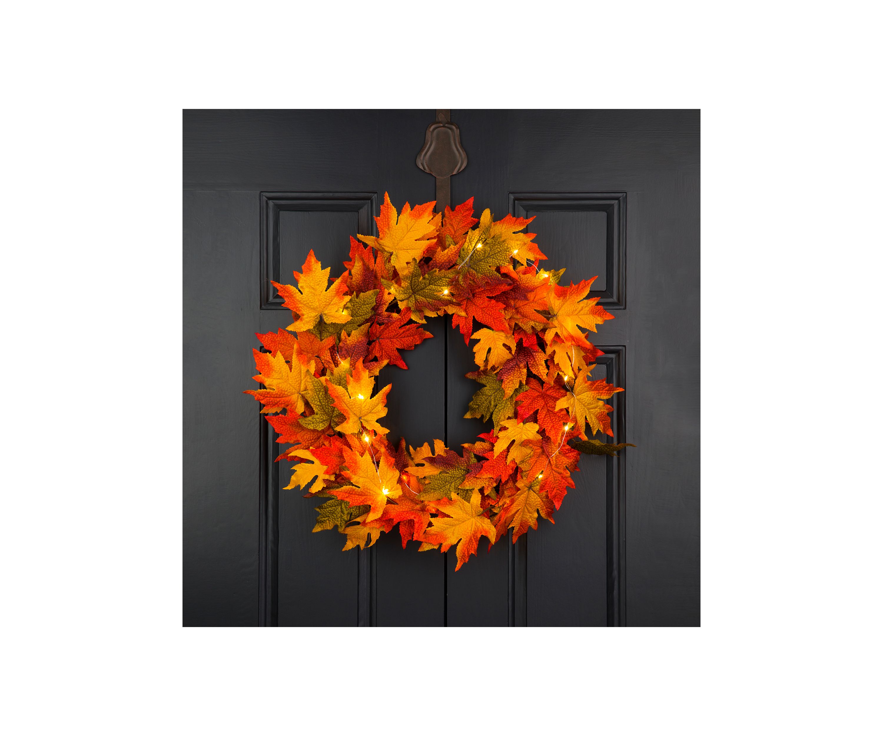 24 Inch Fall Lighted Maple Leaves Wreath