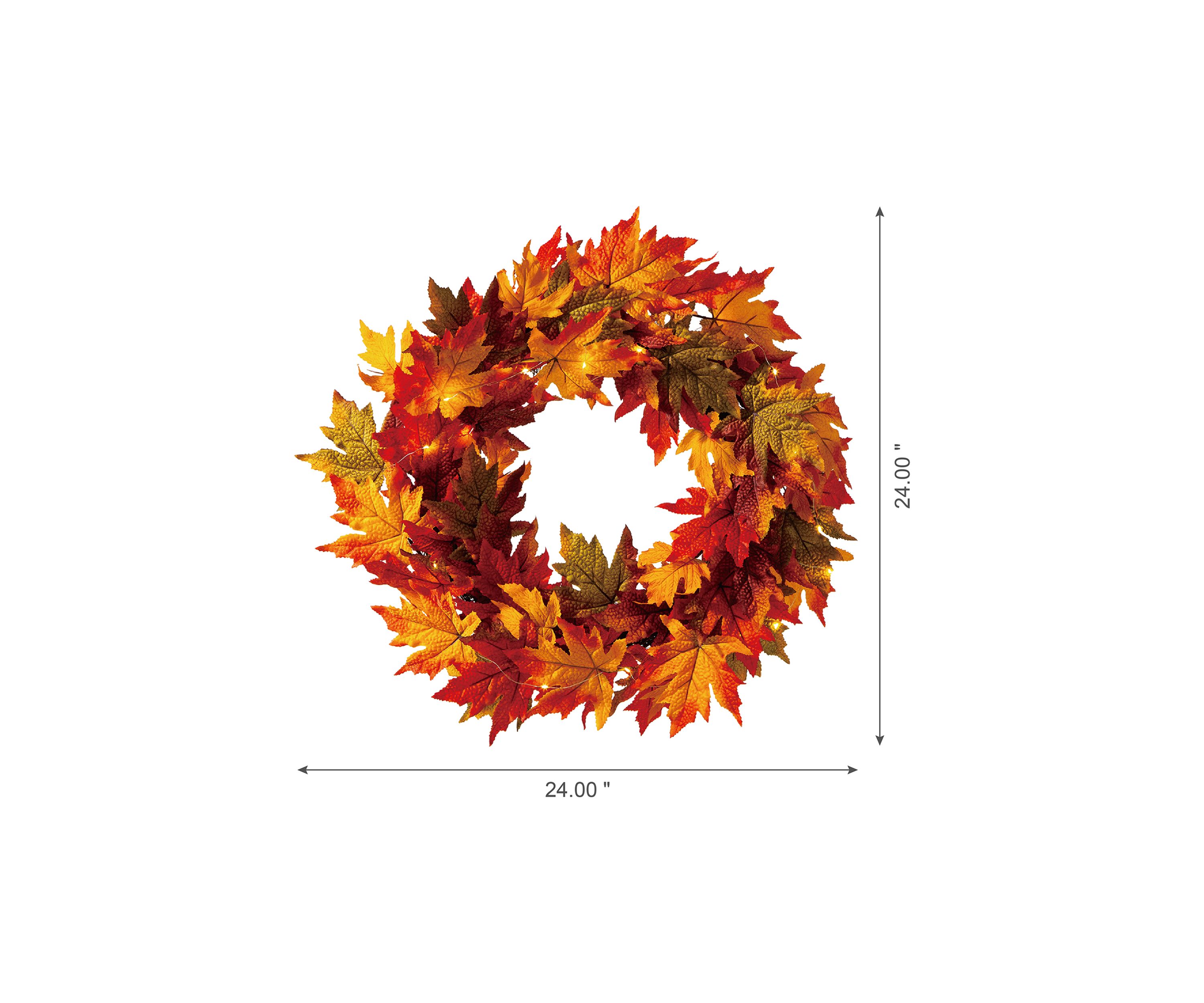 24 Inch Fall Lighted Maple Leaves Wreath