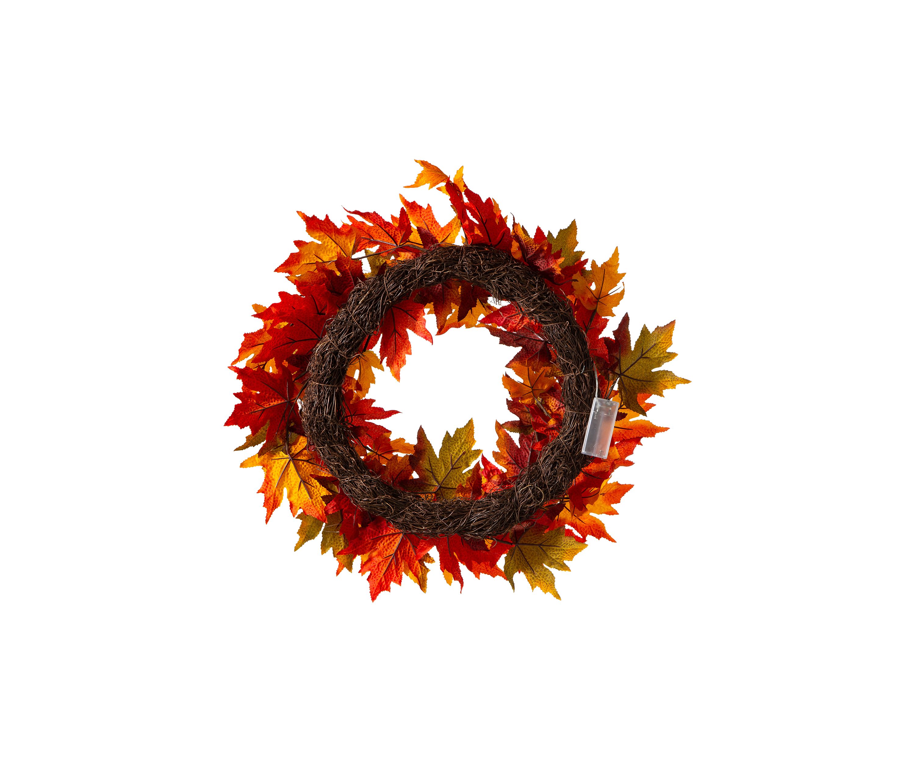 24 Inch Fall Lighted Maple Leaves Wreath