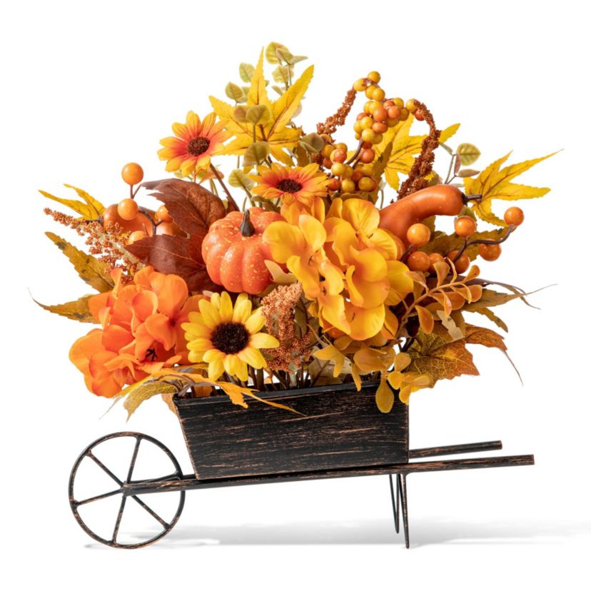 14"L Fall Floral Cart Centerpiece