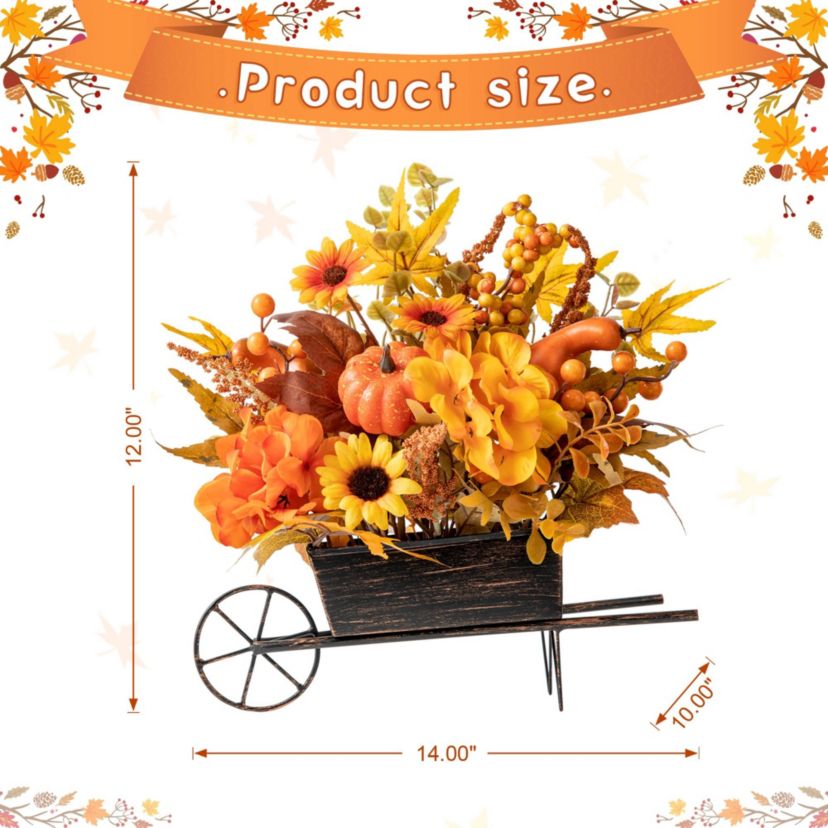 14"L Fall Floral Cart Centerpiece