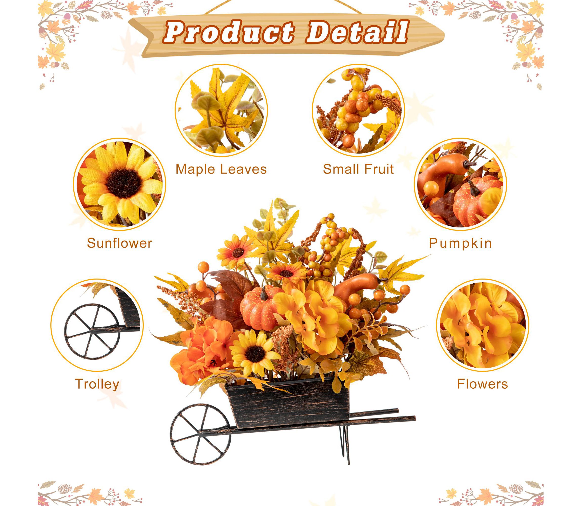 14"L Fall Floral Cart Centerpiece