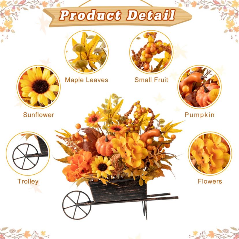 14"L Fall Floral Cart Centerpiece