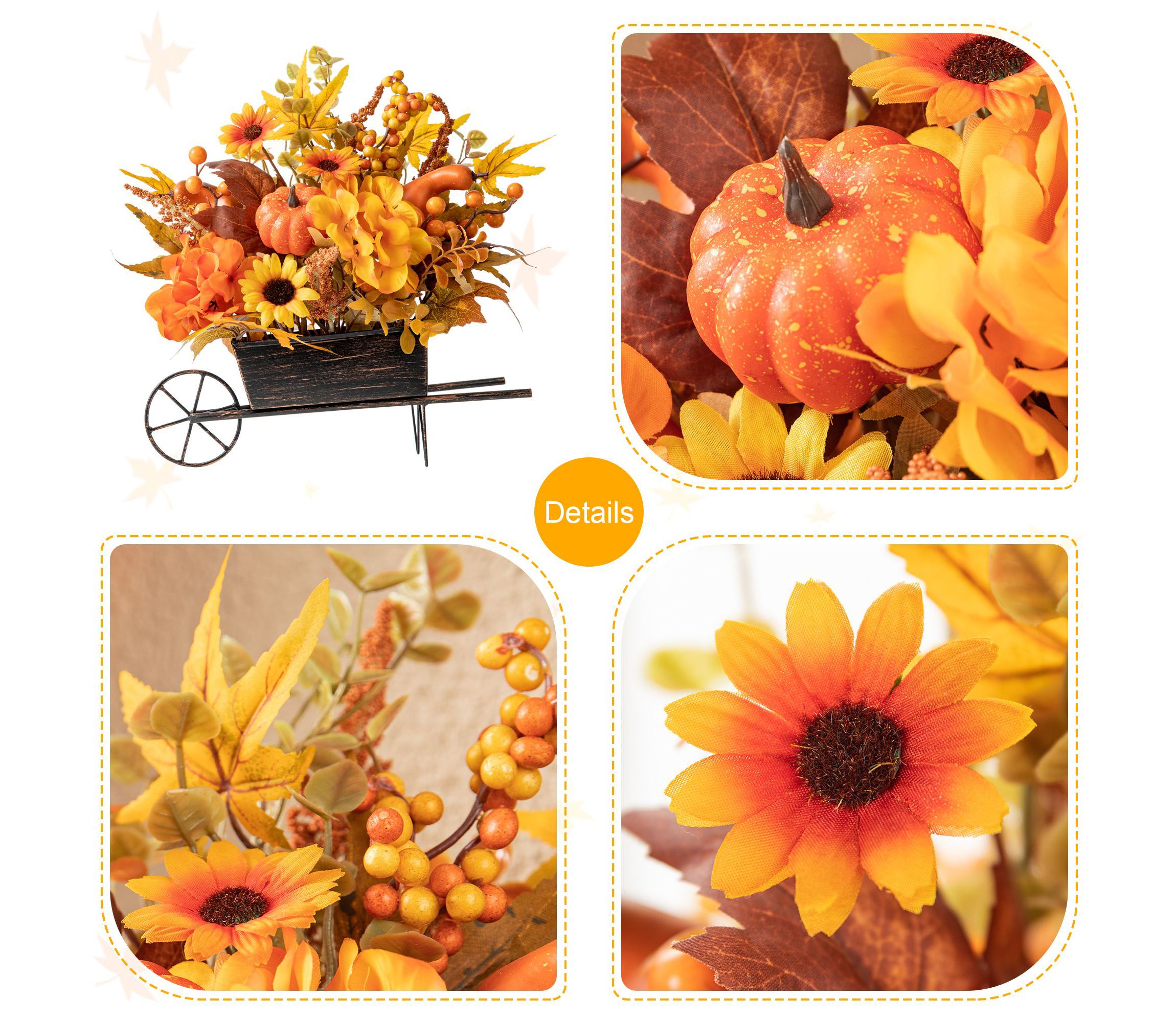 14"L Fall Floral Cart Centerpiece