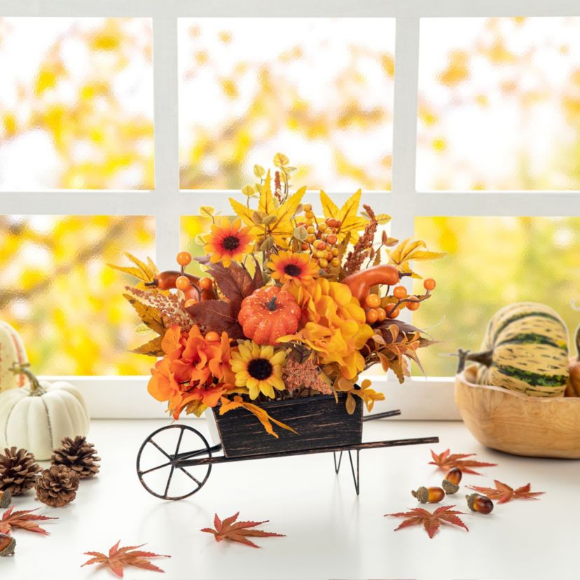 14"L Fall Floral Cart Centerpiece