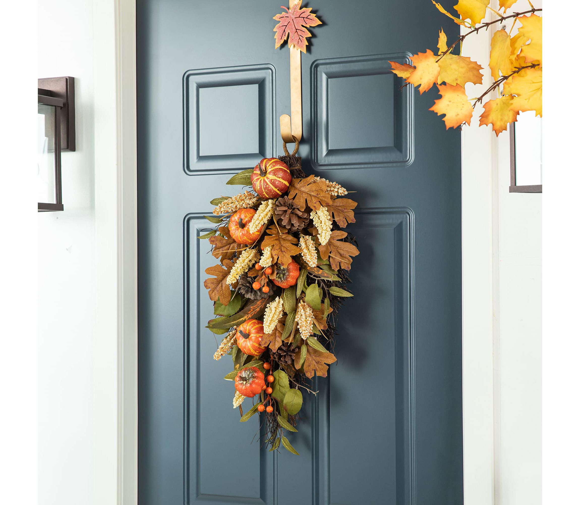 27"H Fall Pumpkin Leaf Swag