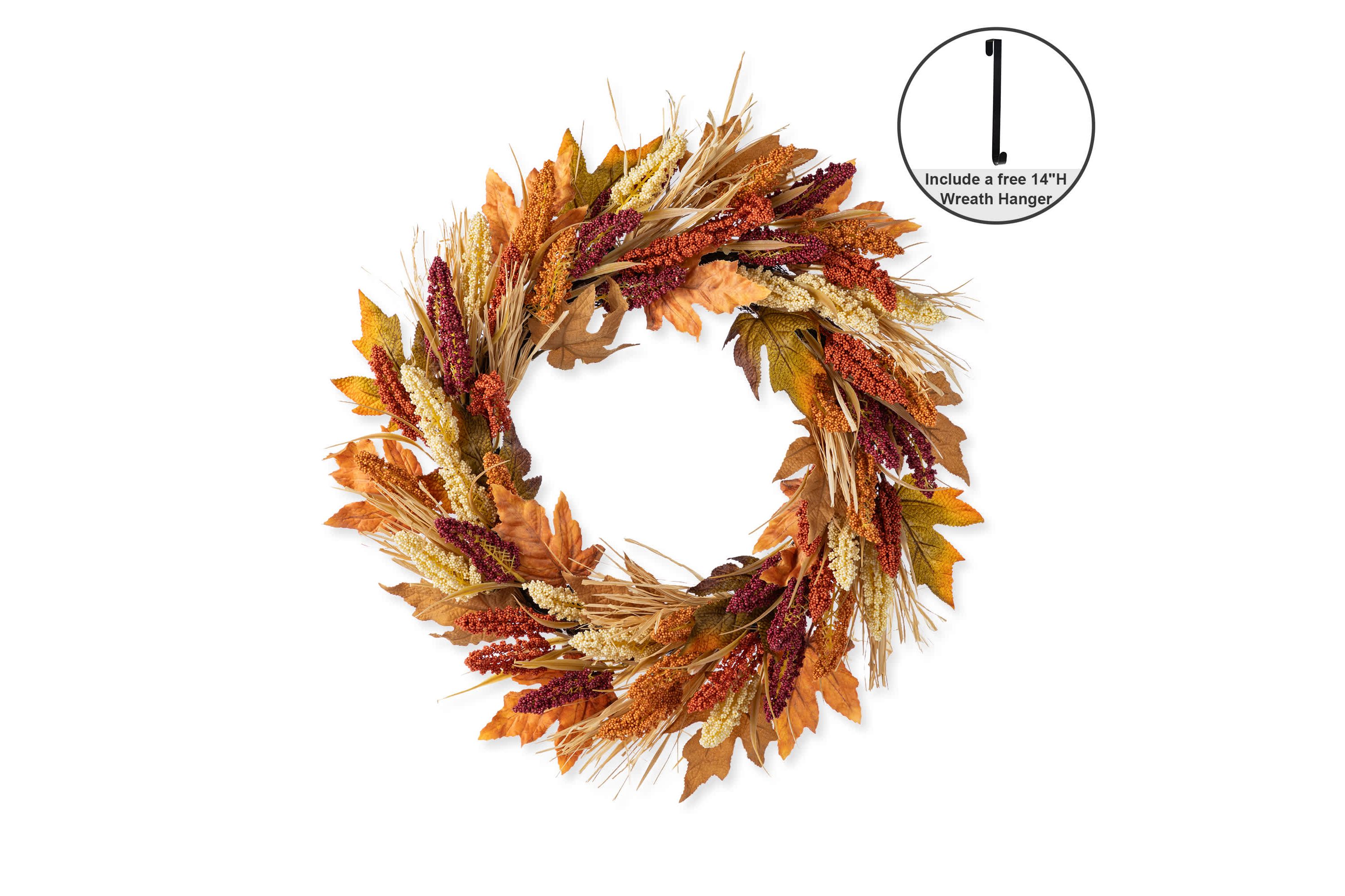 24"D Fall Multi-Colored Sorghum Wreath Includes a Complimentary Black Metal Wreath Hanger