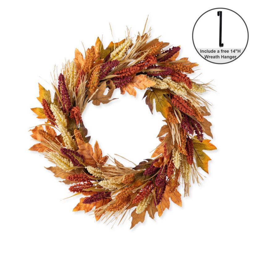 24"D Fall Multi-Colored Sorghum Wreath Includes a Complimentary Black Metal Wreath Hanger