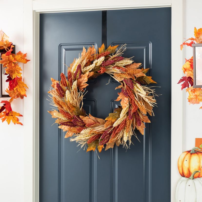 24"D Fall Multi-Colored Sorghum Wreath Includes a Complimentary Black Metal Wreath Hanger