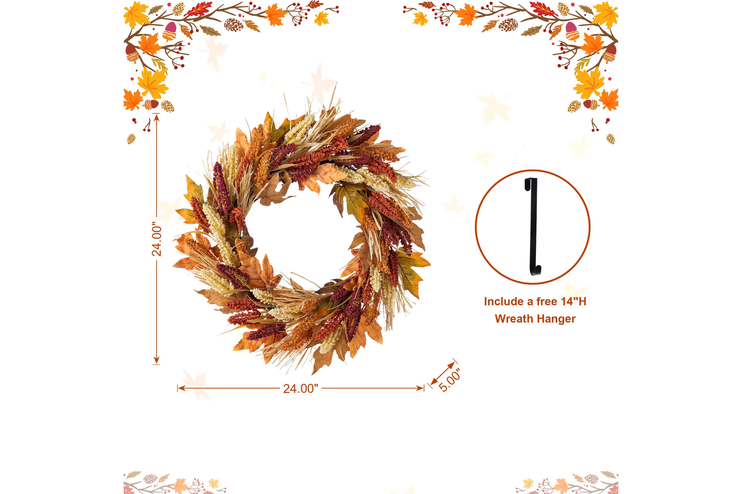 24"D Fall Multi-Colored Sorghum Wreath Includes a Complimentary Black Metal Wreath Hanger