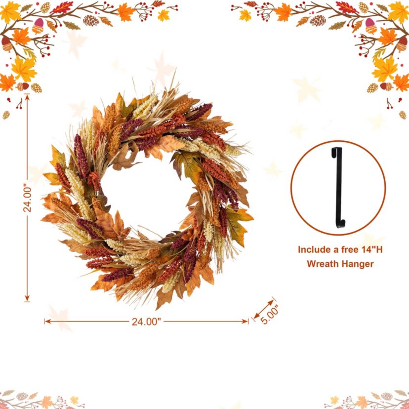 24"D Fall Multi-Colored Sorghum Wreath Includes a Complimentary Black Metal Wreath Hanger