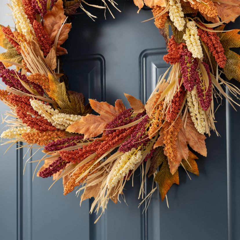 24"D Fall Multi-Colored Sorghum Wreath Includes a Complimentary Black Metal Wreath Hanger