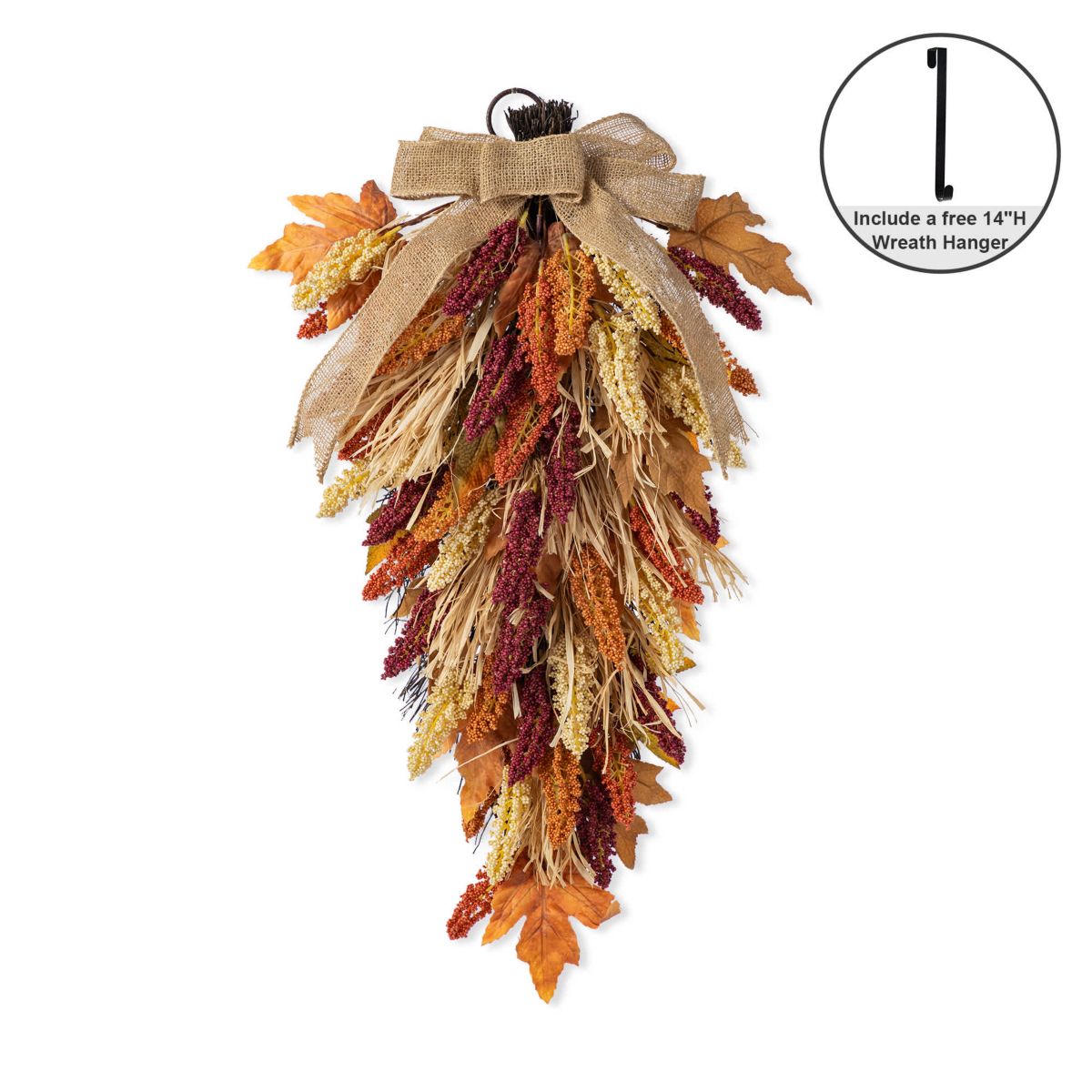 28"H Fall Multi-Colored Sorghum Swag Includes a Complimentary Black Metal Wreath Hanger