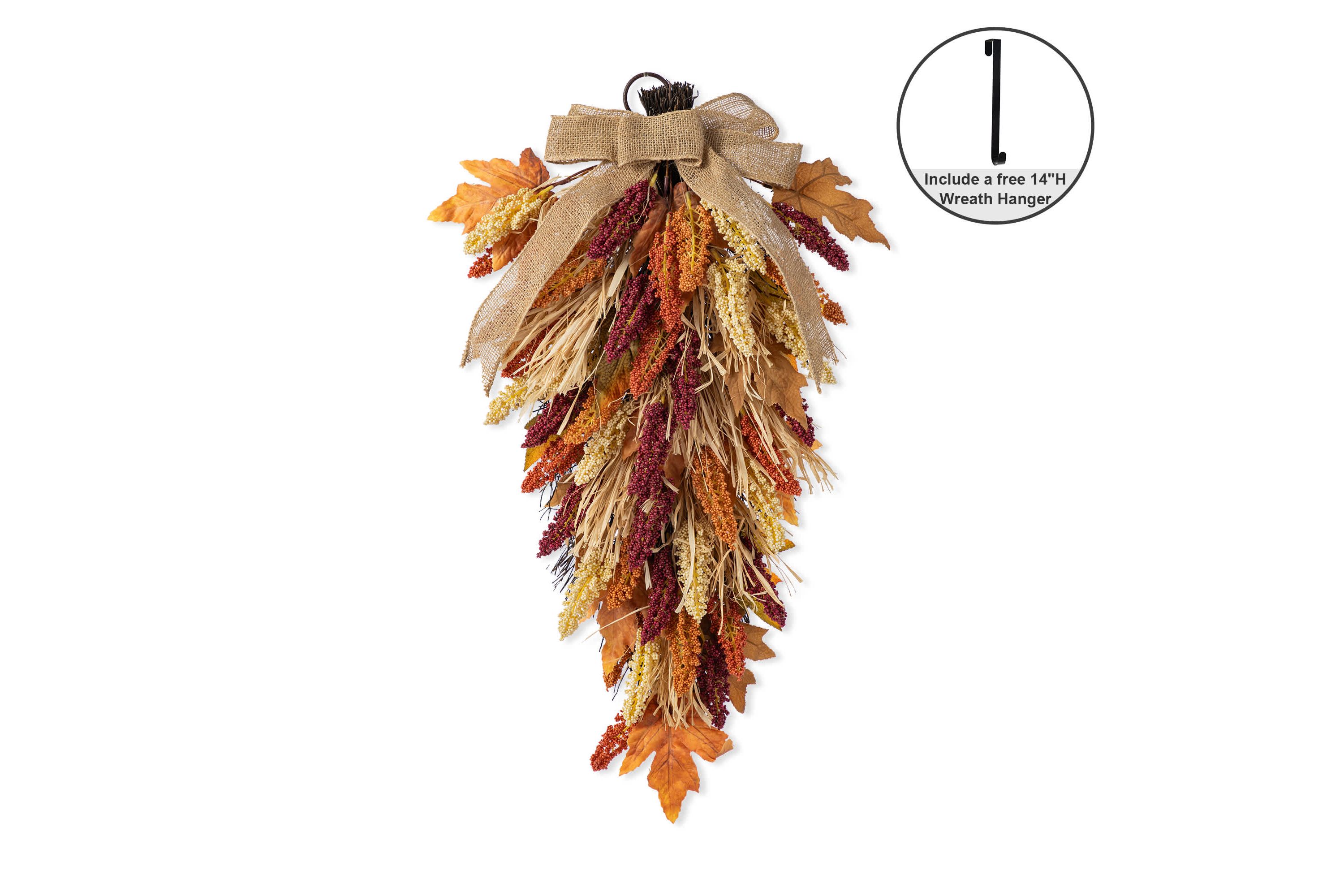 28"H Fall Multi-Colored Sorghum Swag Includes a Complimentary Black Metal Wreath Hanger