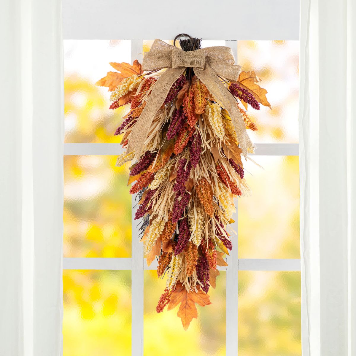 28"H Fall Multi-Colored Sorghum Swag Includes a Complimentary Black Metal Wreath Hanger