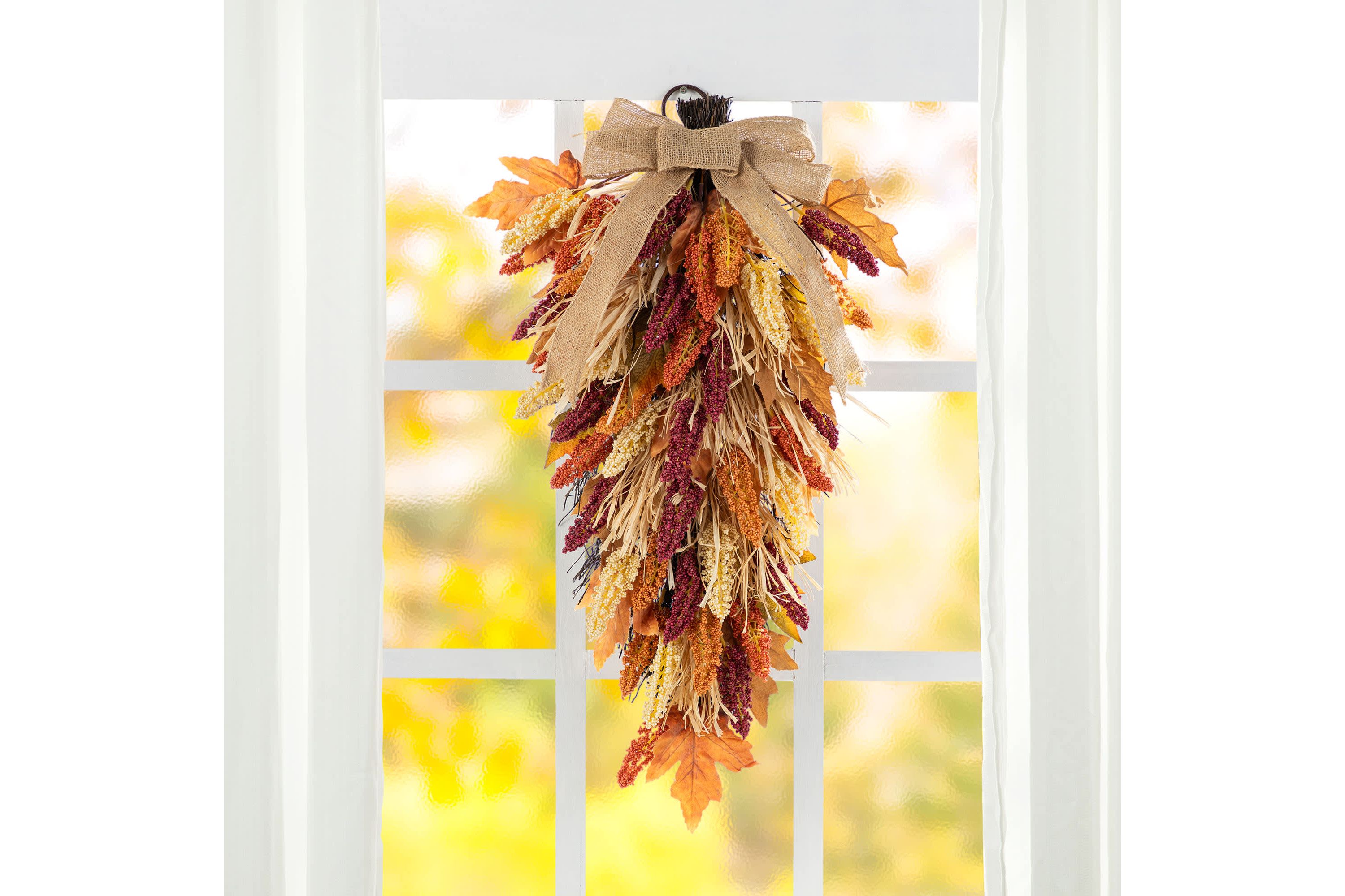 28"H Fall Multi-Colored Sorghum Swag Includes a Complimentary Black Metal Wreath Hanger