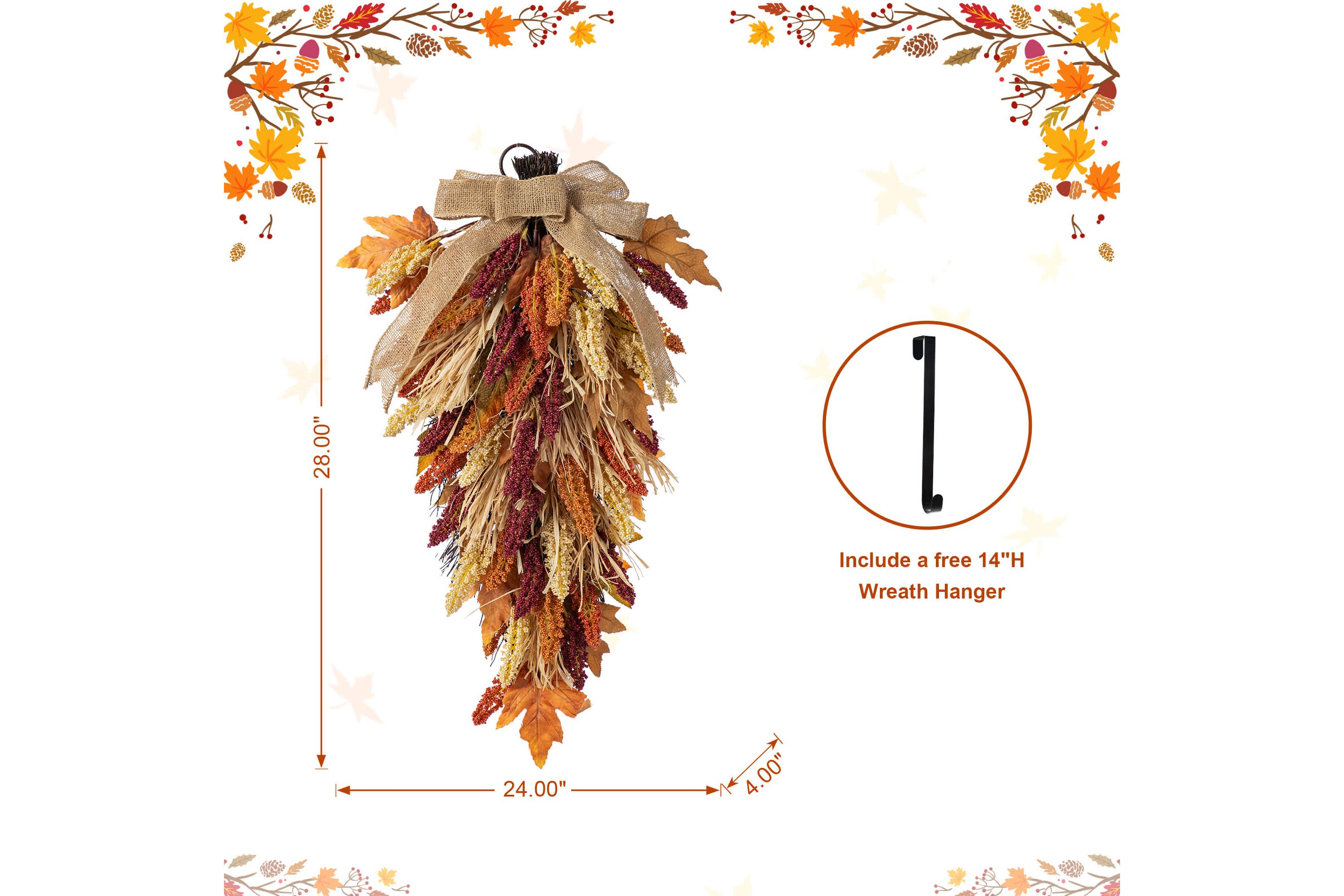 28"H Fall Multi-Colored Sorghum Swag Includes a Complimentary Black Metal Wreath Hanger