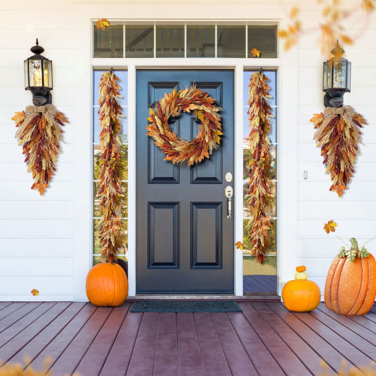 28"H Fall Multi-Colored Sorghum Swag Includes a Complimentary Black Metal Wreath Hanger