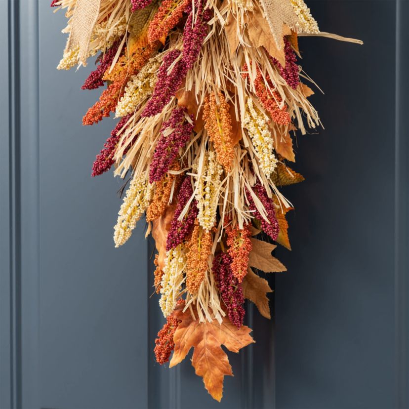 28"H Fall Multi-Colored Sorghum Swag Includes a Complimentary Black Metal Wreath Hanger