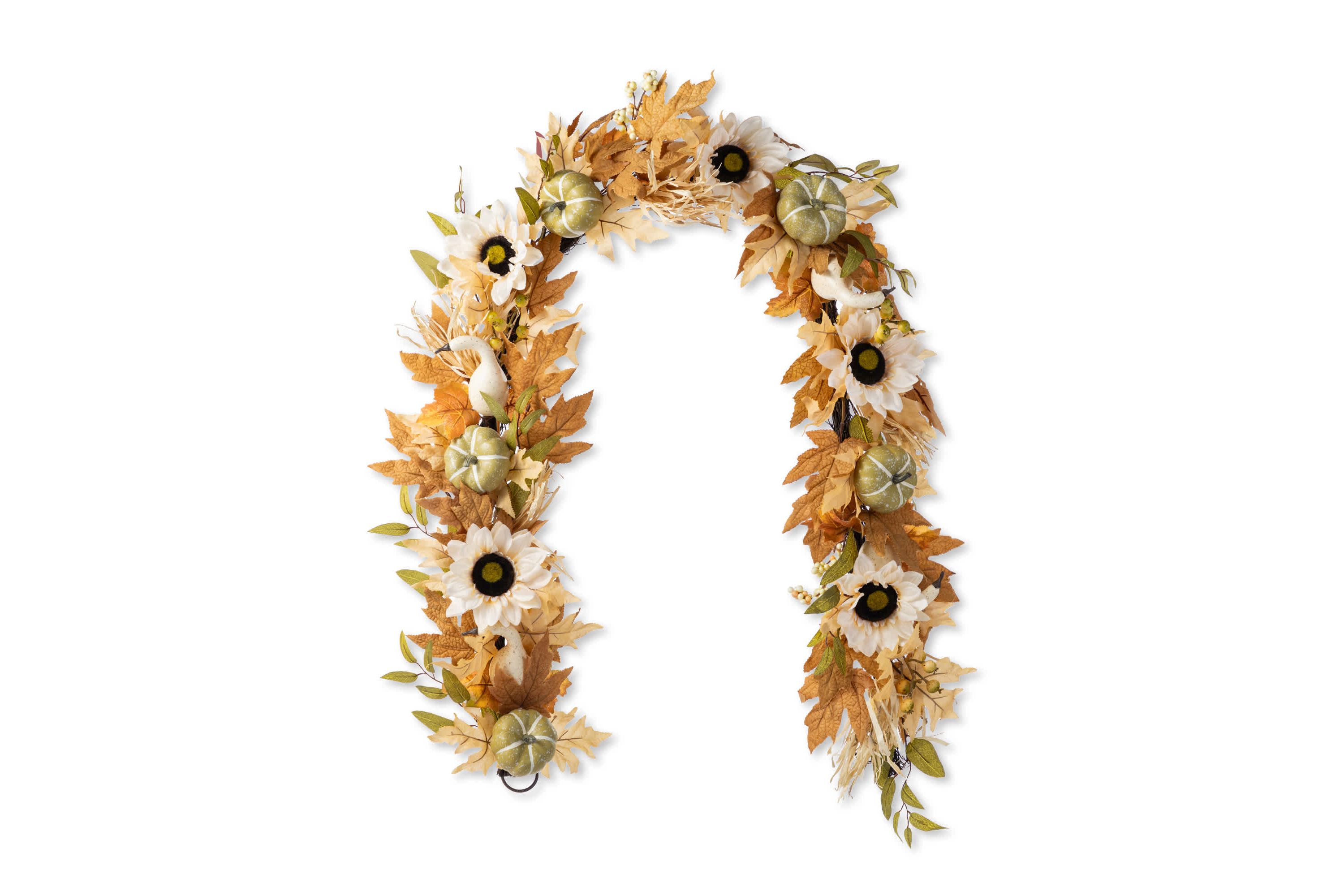 72"L Fall Neutral Sunflower, Pumpkin and Leaf Garland