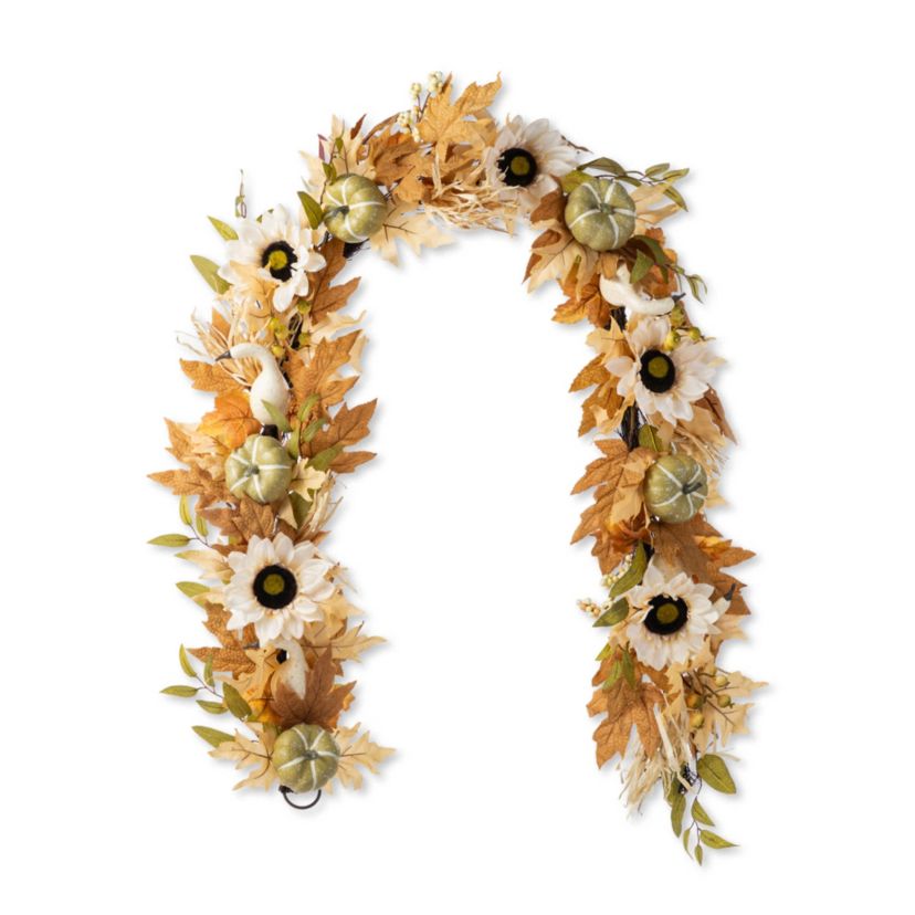 72"L Fall Neutral Sunflower, Pumpkin and Leaf Garland